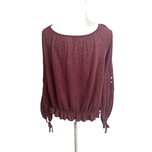 Free People Women's M Jewel Eyelet Peasant Top Long Sleeve Off Shoulder Purple - Picture 3 of 7